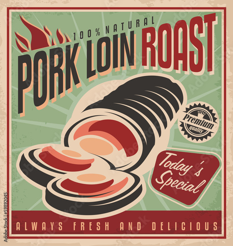Pork loin roast retro poster design