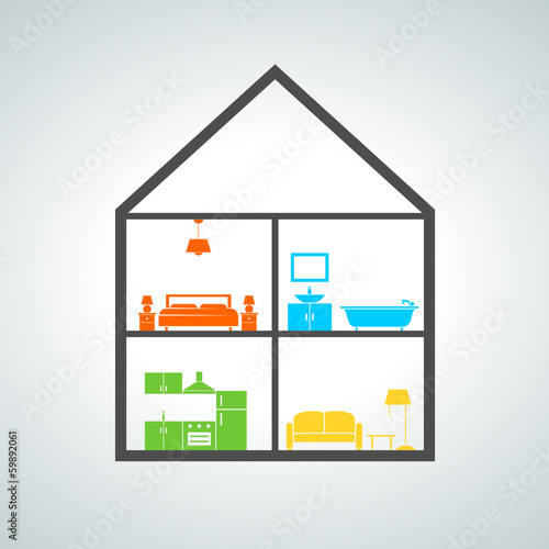 bed room, bath room, kitchen, living room