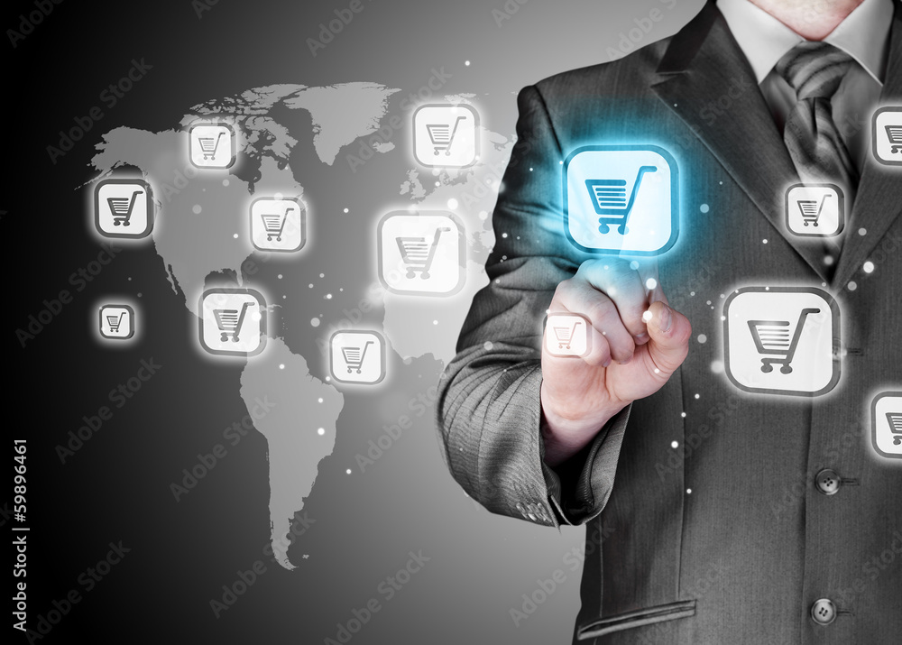 Businessman pushing shopping cart Businessman pushing shopping cart