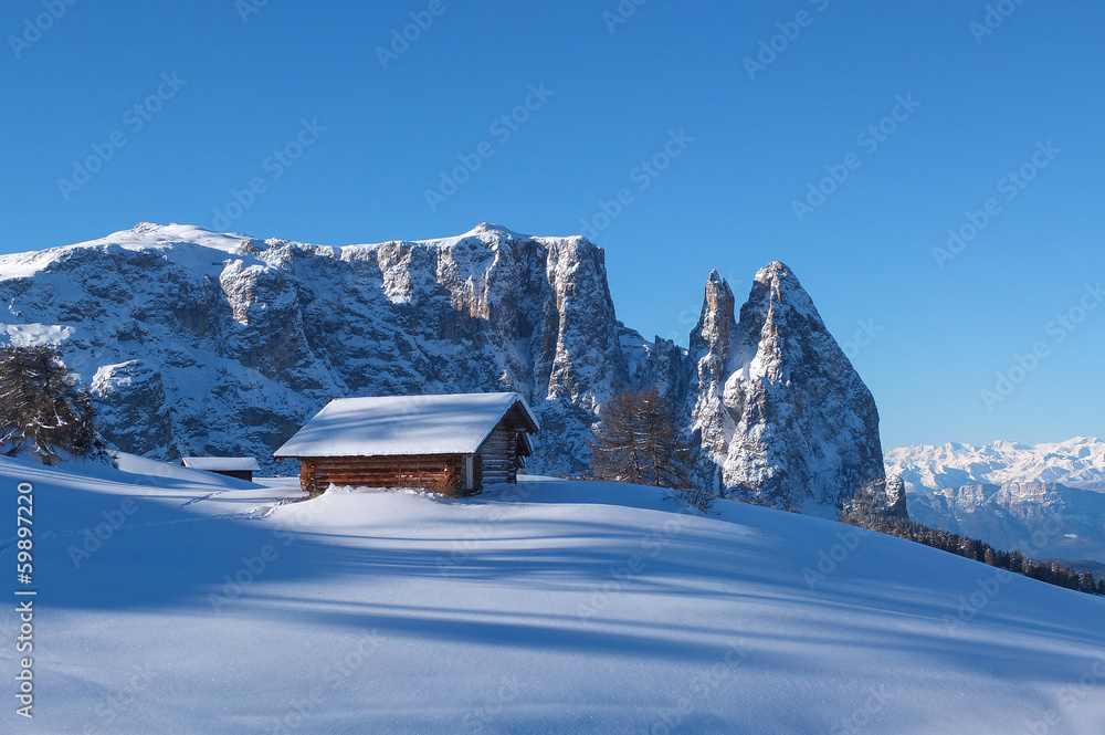 Typical wooden challet in the Dolomites