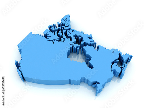 3d map of Canada with high-resolution on  white background