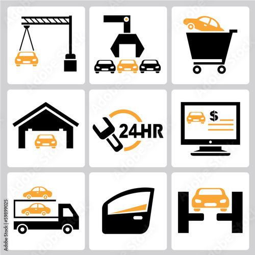 garage icons, auto service icons, car parts