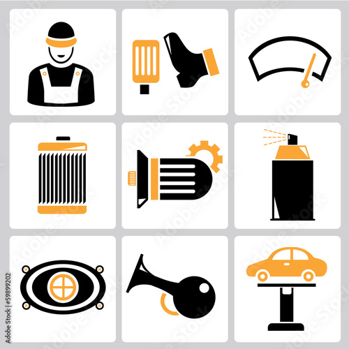 garage icons, auto service icons, car parts