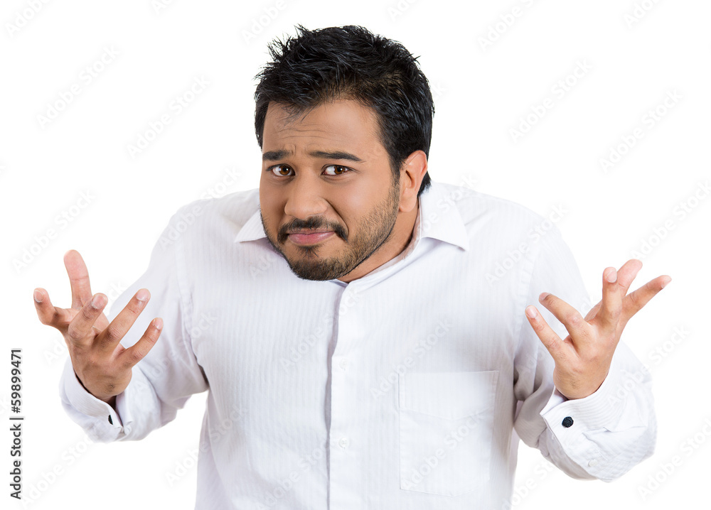 Fototapeta premium Clueless business man: who cares? so what? I don't know