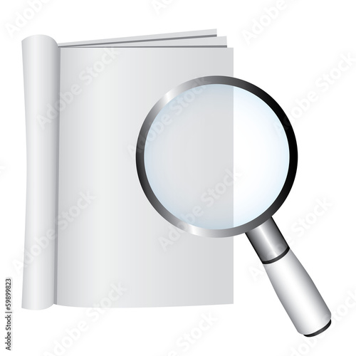 empty book and magnifying glass