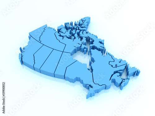 Three-dimensional map of Canada on white background. 3d map
