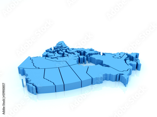 Three-dimensional map of Canada on white background.3d
