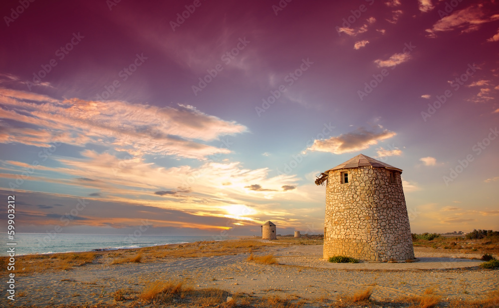 Fototapeta premium Old windmill ai Gyra beach, Lefkada
