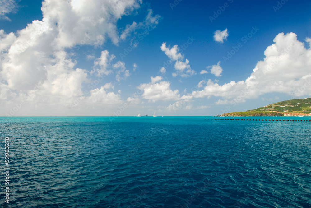 Calm Caribbean sea and blue sky