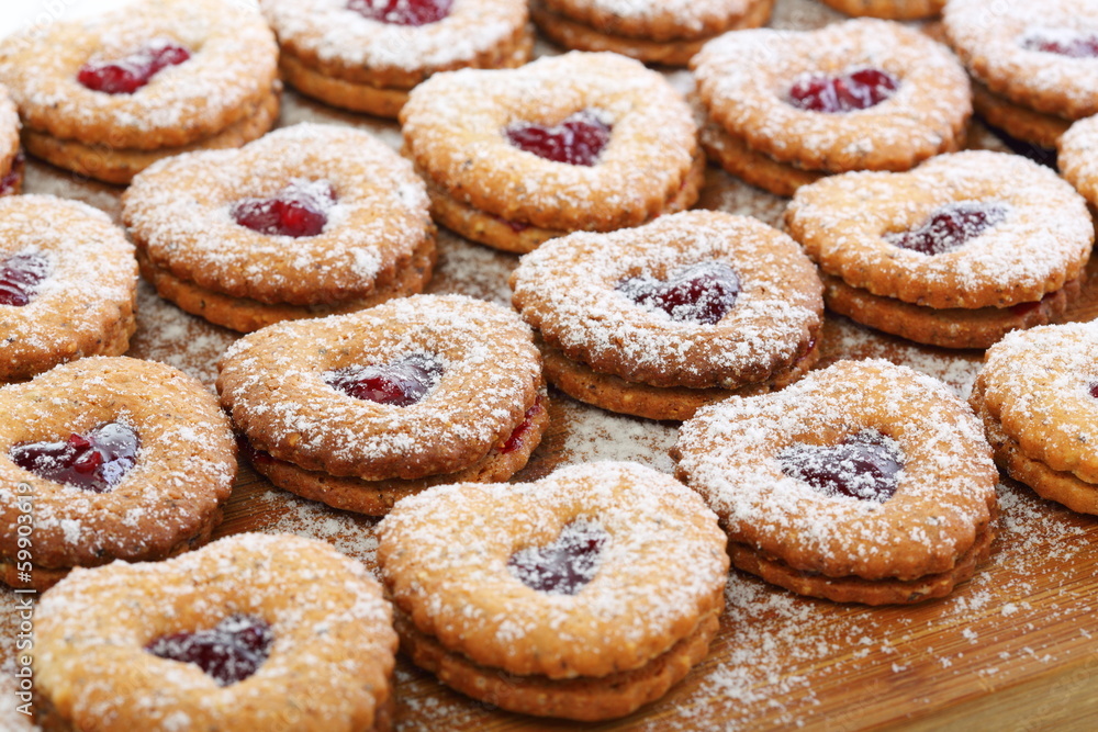 Linzer cookies with cherry jam.