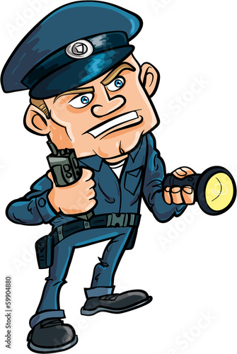 Cartoon security guard with flashlight