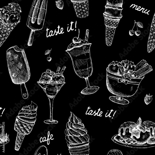 Icecream seamless chalkboard pattern