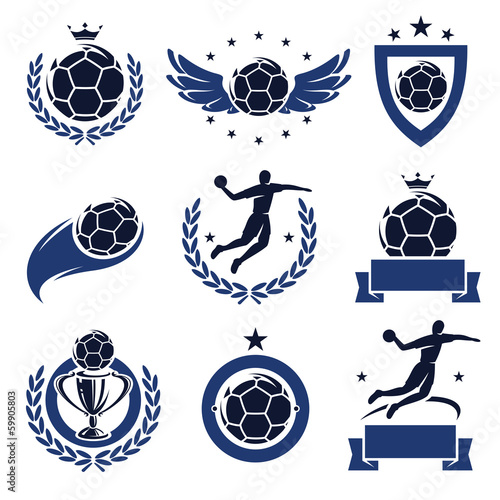 Handball labels and icons set. Vector