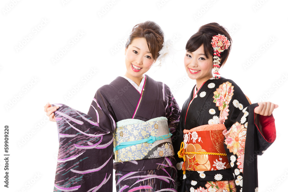 japanese kimono women on white background