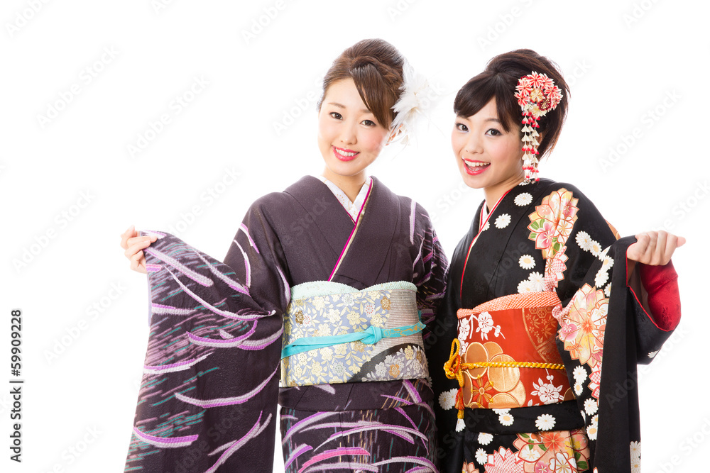 japanese kimono women on white background