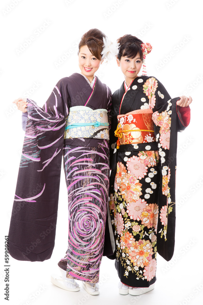 japanese kimono woman on white background