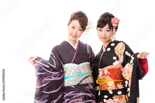 japanese kimono women on white background