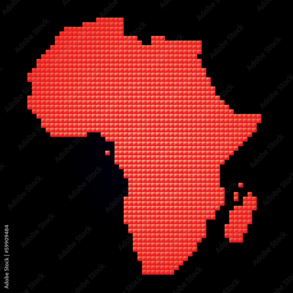 red map of Africa made of pixels