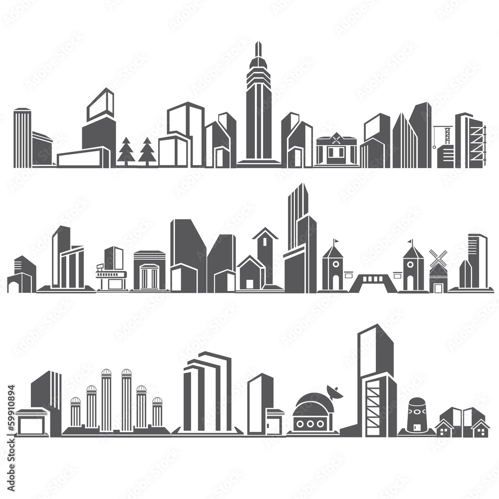 Fototapeta premium cities silhouette icon set, city skyline
