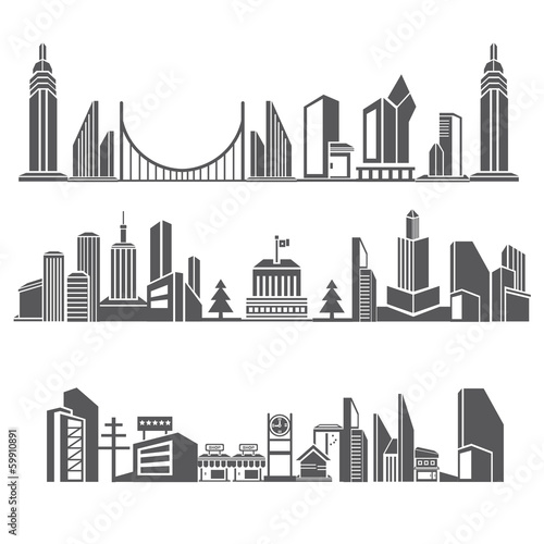 cities silhouette icon set, city skyline