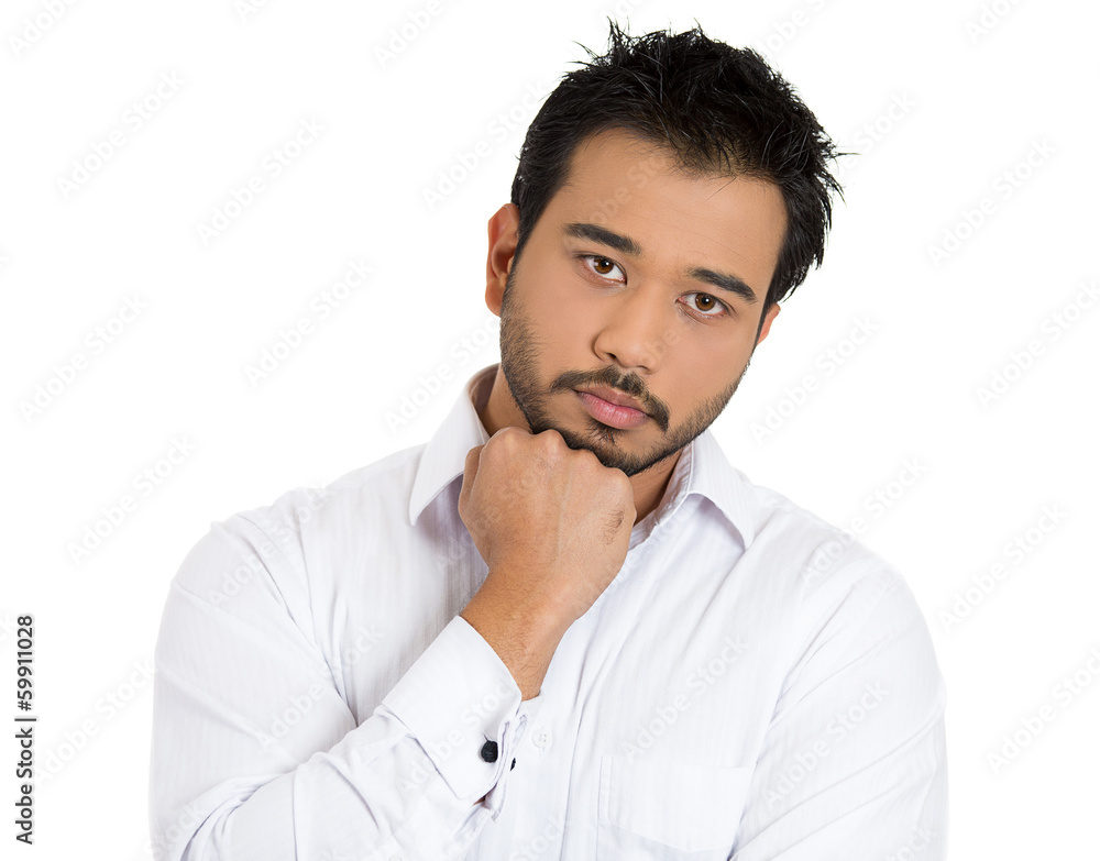 Thoughtful sad young man, worker, student Thoughtful sad young man, worker, student
