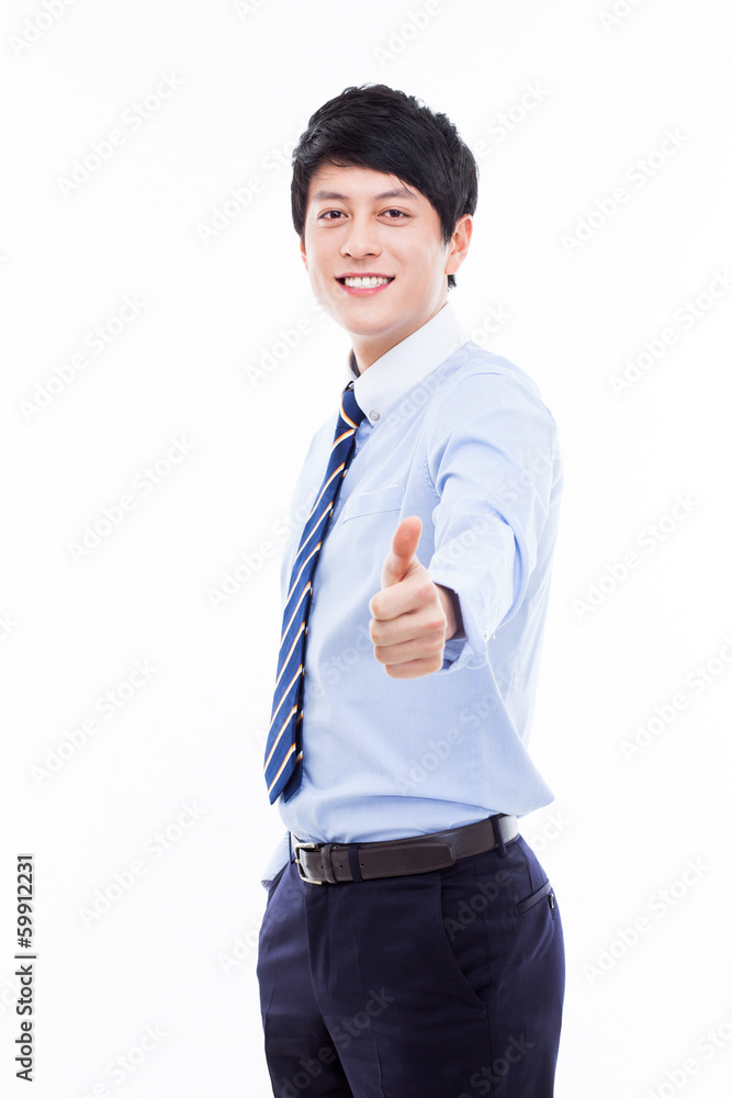 Showing thumb young Asian business man. Showing thumb young Asian business man.