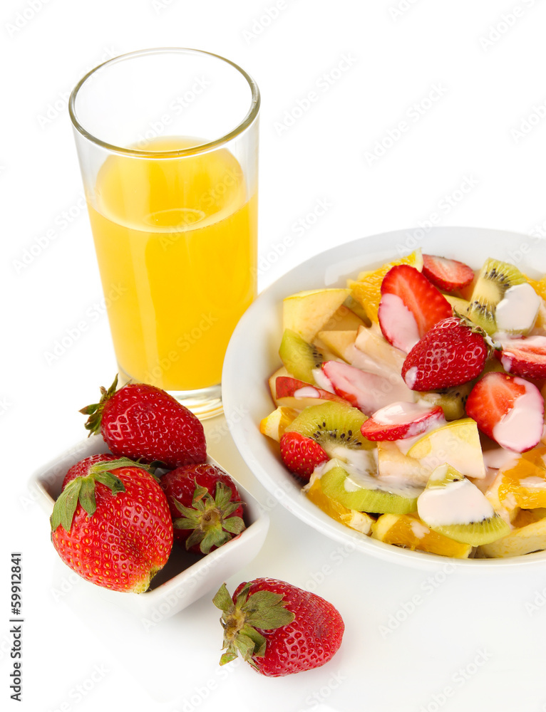 Useful fruit salad of fresh fruits and berries in bowl isolated Useful fruit salad of fresh fruits and berries in bowl isolated