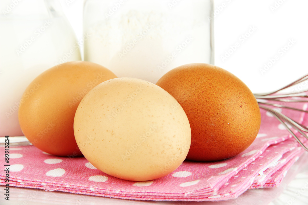 Ingredients for dough isolated on white Ingredients for dough isolated on white