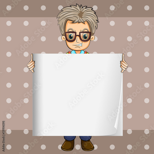 An angry man holding an empty signboard