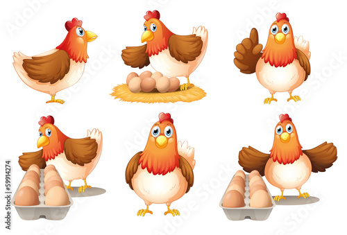 Canvas Print Six hens