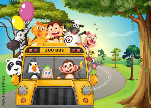 Fototapeta Naklejka Na Ścianę i Meble -  A bus full of zoo animals