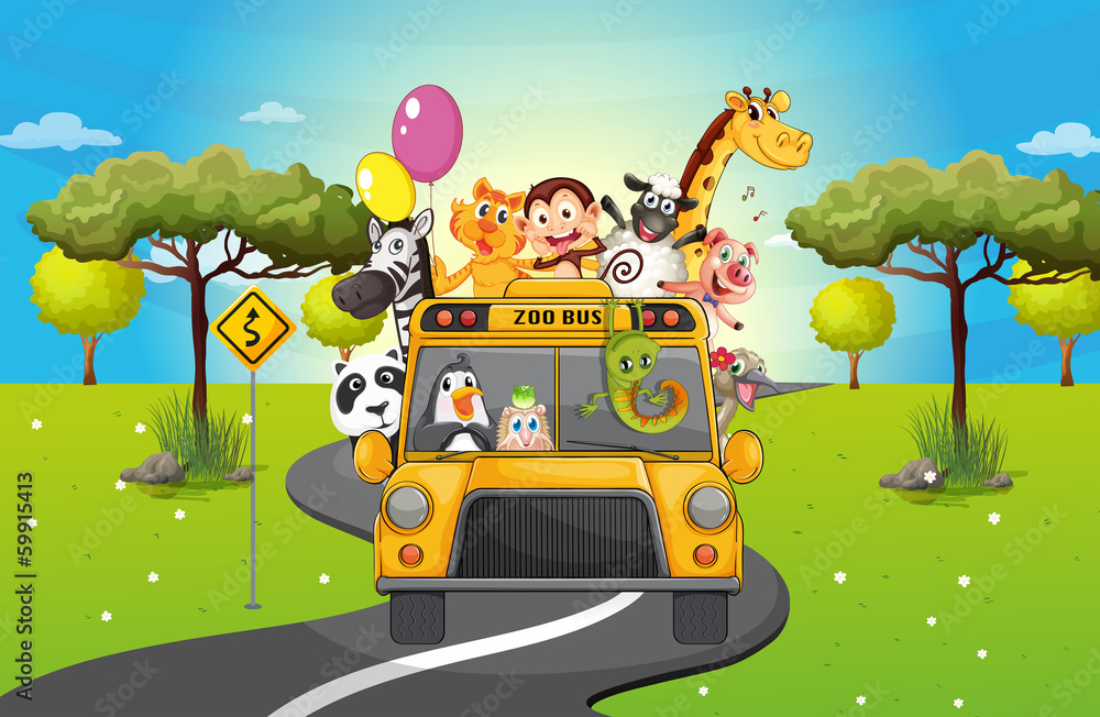 Obraz premium A group of happy animals travelling