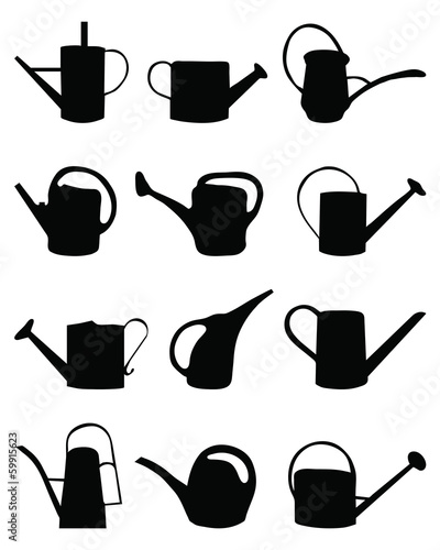 Black silhouette of watering cans, vector illustration