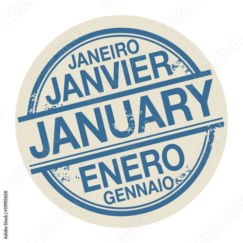 Stamp with the word January in different languages