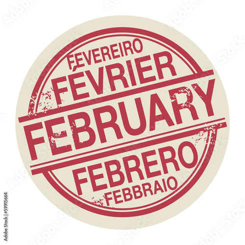 Stamp with the word February in different languages