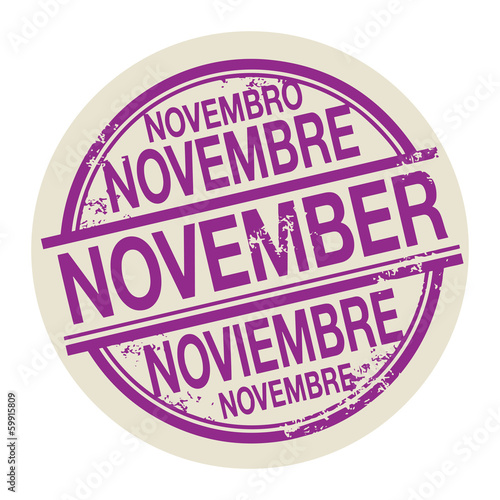 Stamp with the word November in different languages