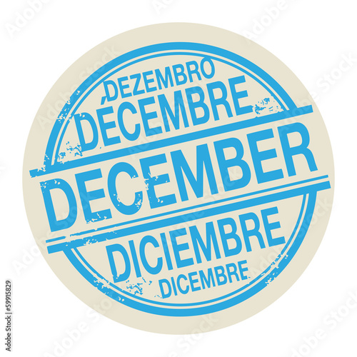Stamp with the word December in different languages