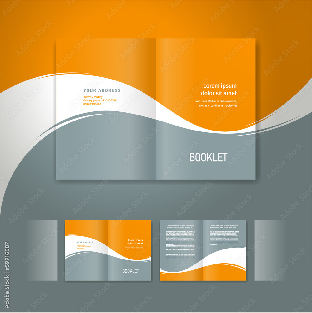 booklet design template white curve line orange grey - obrazy, fototapety, plakaty 
