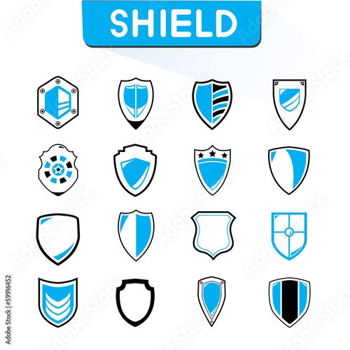 shield icons set, blue theme icons