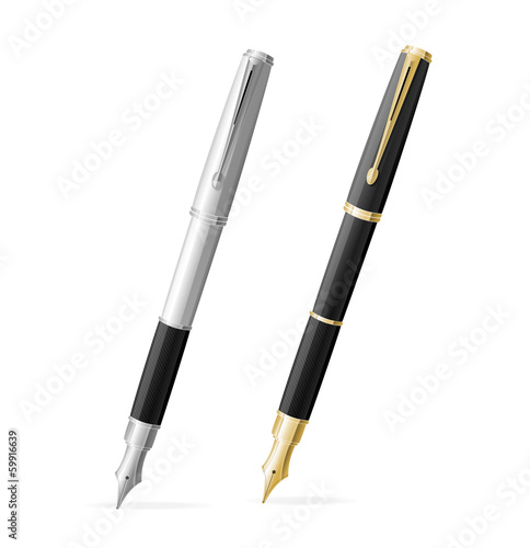 Vector two Fountain pens isolated gold and silver