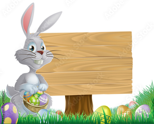 Chocolate eggs and Easter bunny sign