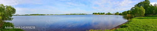 Panoramic view of Rybinsk Reservoir in Kalyazin city, Russia