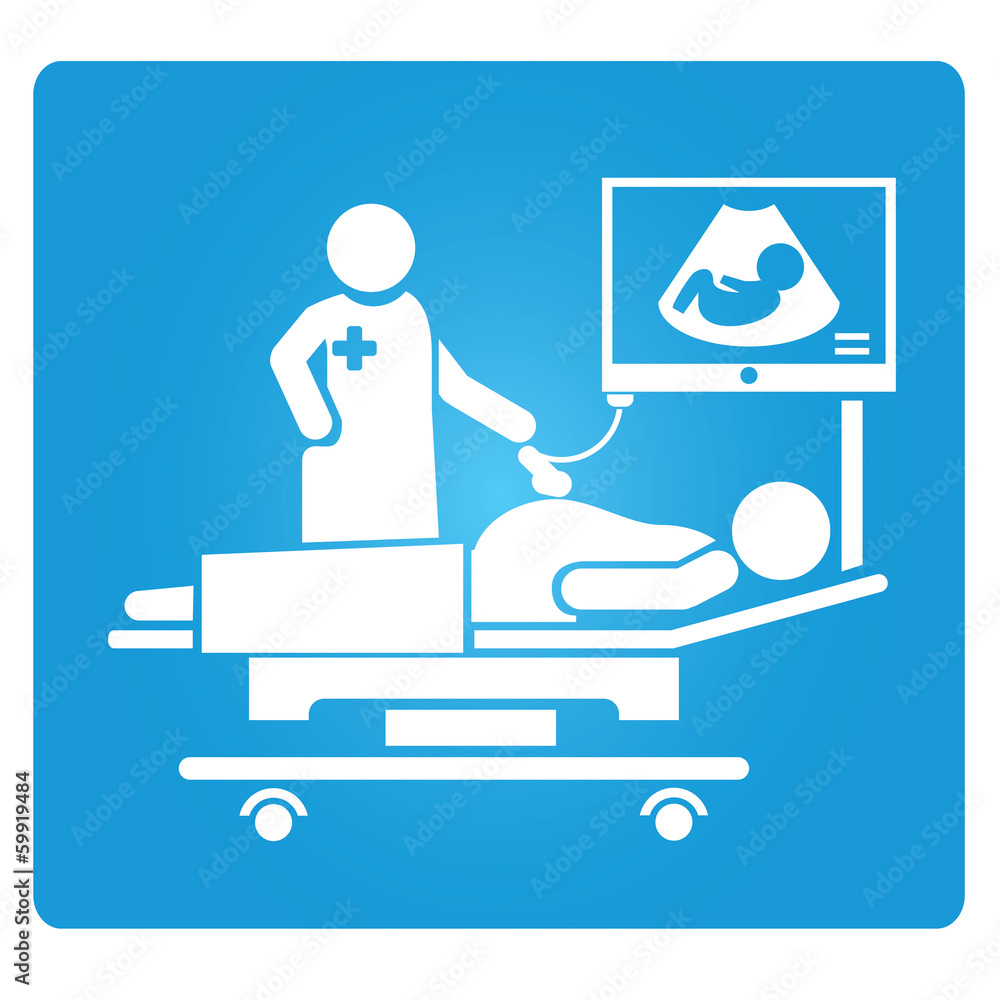 ultrasound symbol, pregnant woman getting ultrasound