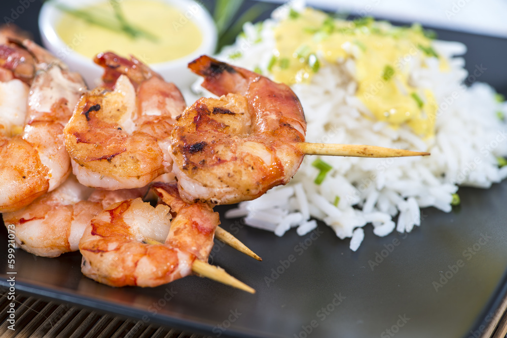 Portion of Prawns with Curry Sauce Portion of Prawns with Curry Sauce