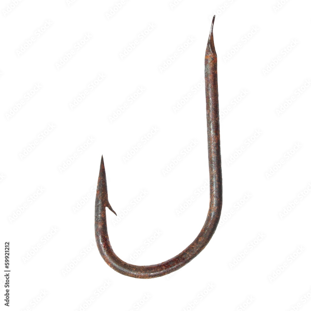 old rusty fishing hook isolated on white, with clipping path Stock