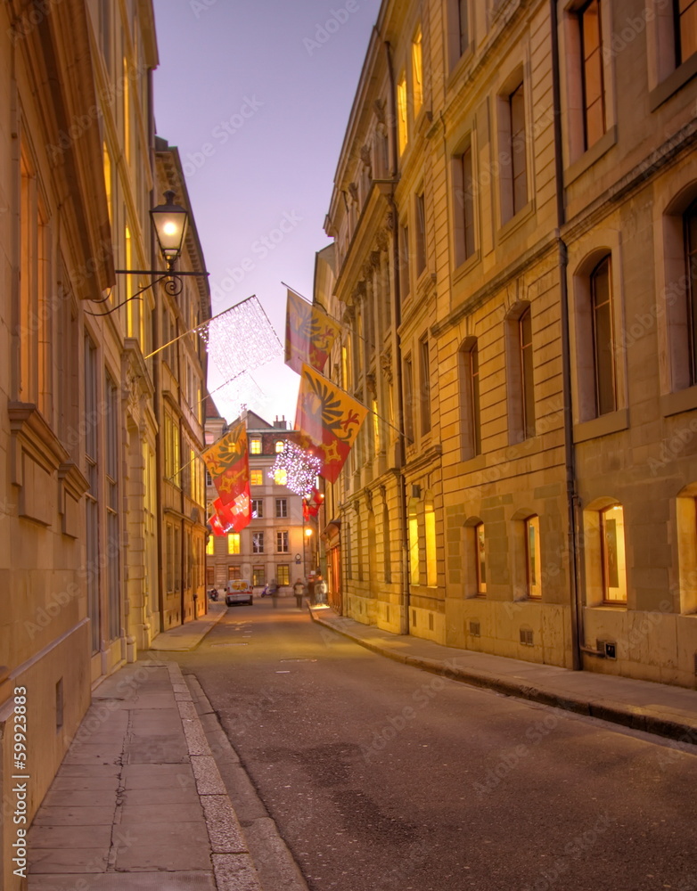 Street in old Geneva, Switzerland (HDR)