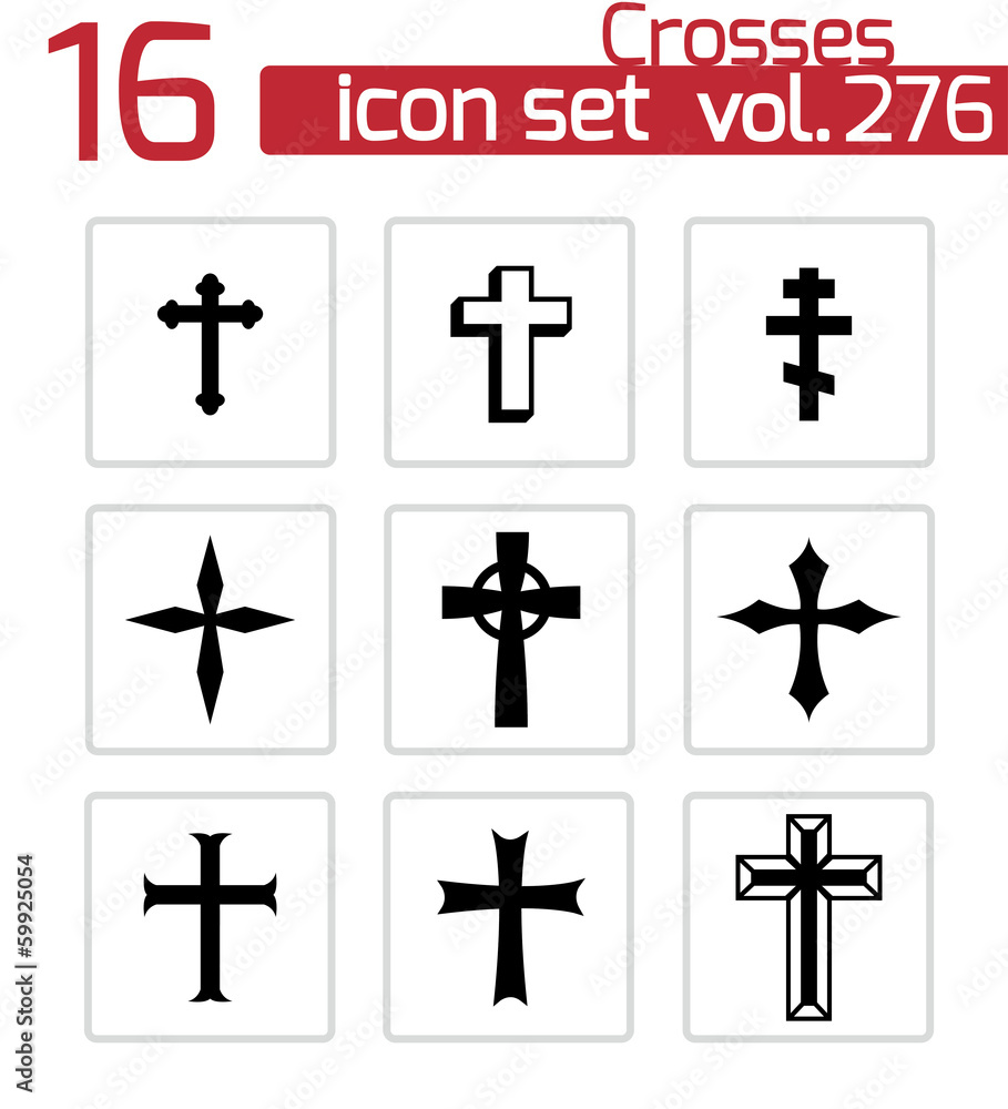 Fototapeta premium Vector black christia crosses icons set