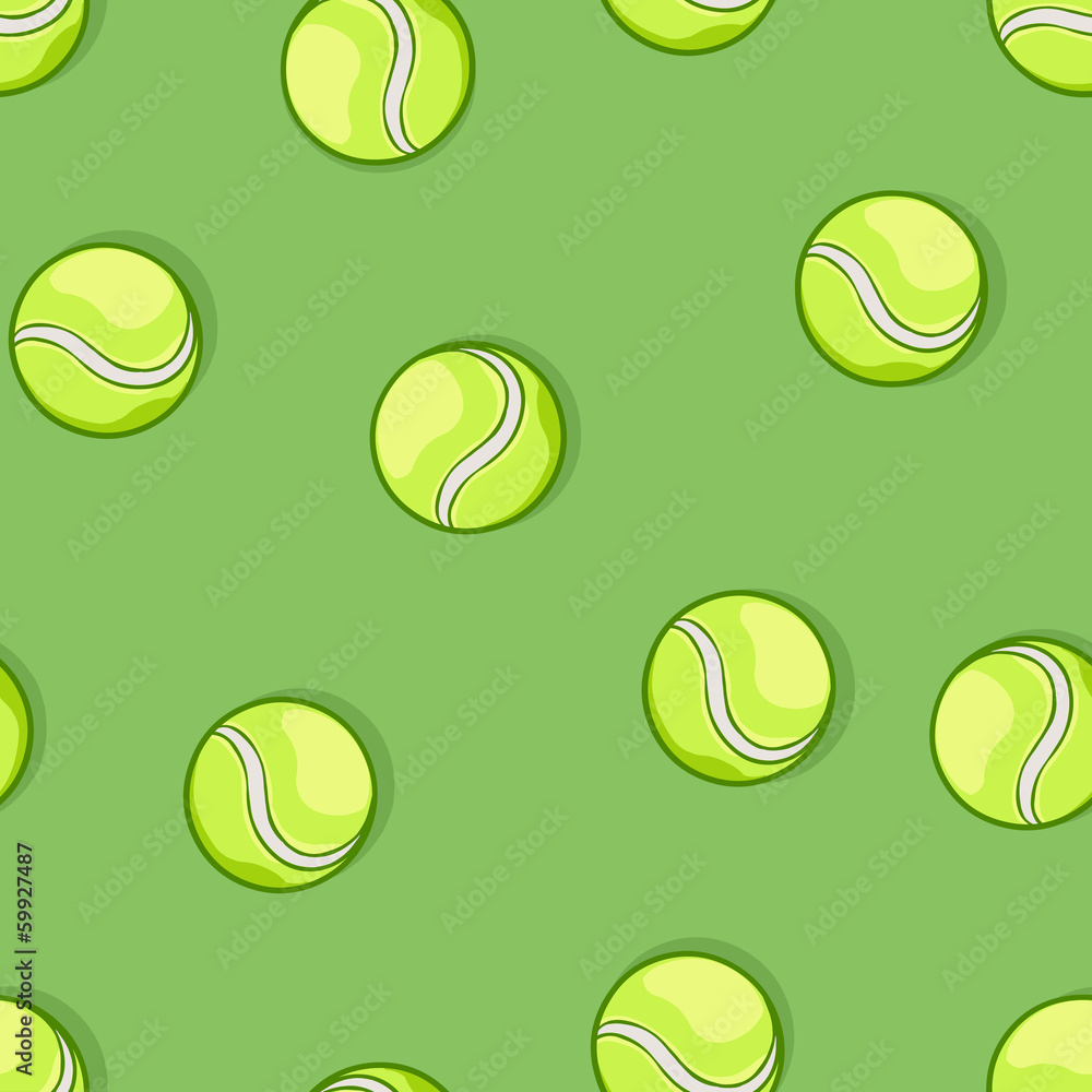 vector seamless pattern of tennis balls on green background