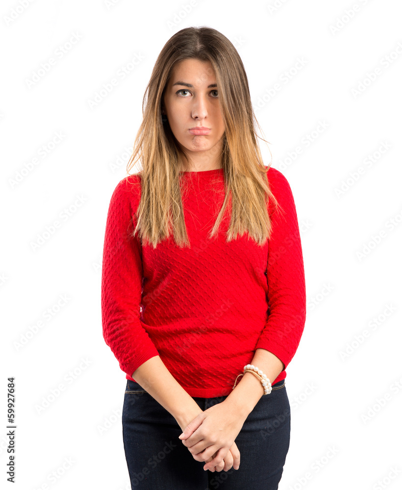 Sad young girl isolated over white background Sad young girl isolated over white background