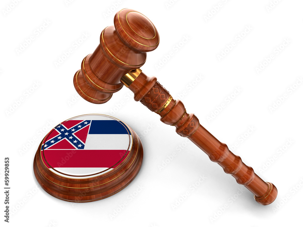 Wooden Mallet and flag Of Mississippi (clipping path included)